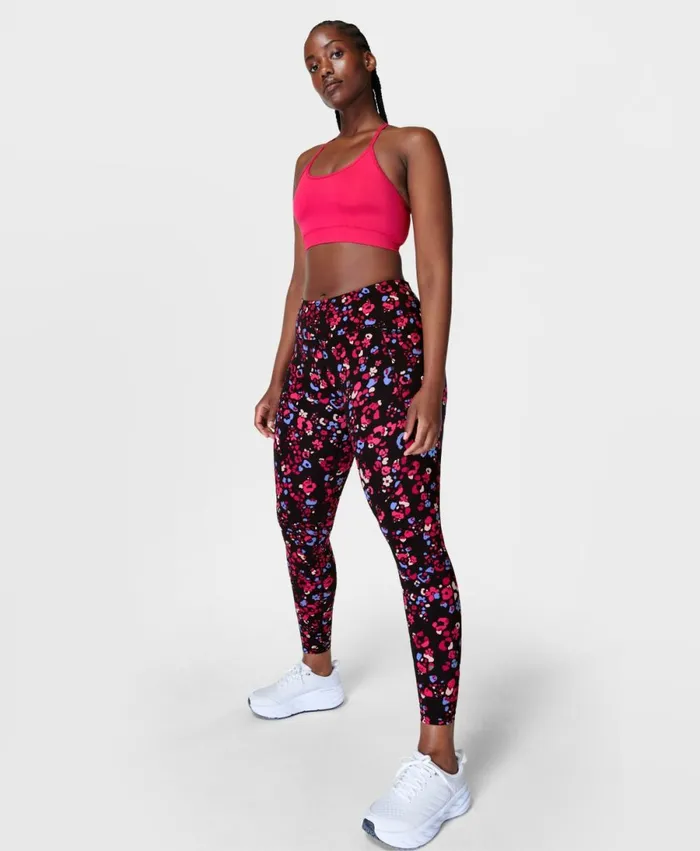 Women Power Gym Leggings Pink Floral Animal Print Sweaty Betty Pocketed