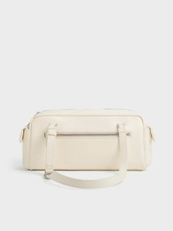 Women Rachel Elongated MultiPocket Shoulder Bag 8211 Cream CHARLES and KEITH Shoulder Bags