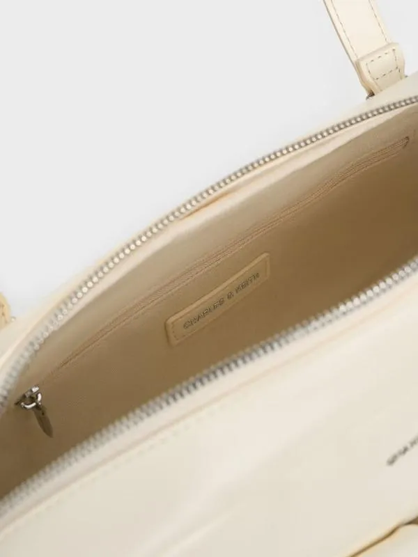 Women Rachel Elongated MultiPocket Shoulder Bag 8211 Cream CHARLES and KEITH Shoulder Bags
