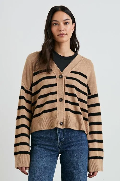 Women Rails Sweaters Geneva Cardigan Camel Black Stripe