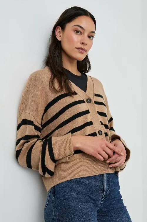 Women Rails Sweaters Geneva Cardigan Camel Black Stripe Women Rails Sweaters Geneva Cardigan Camel Black Stripe