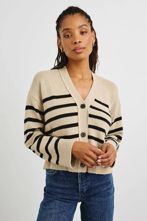 Women Rails Sweaters Geneva Cardigan Oatmeal Black Stripe