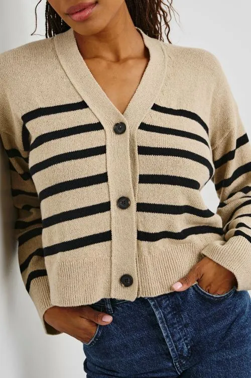 Women Rails Sweaters Geneva Cardigan Oatmeal Black Stripe Women Rails Sweaters Geneva Cardigan Oatmeal Black Stripe