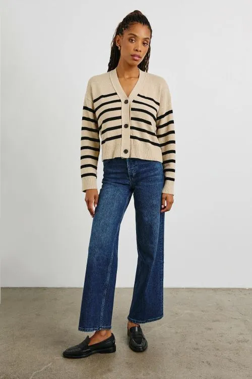 Women Rails Sweaters Geneva Cardigan Oatmeal Black Stripe Women Rails Sweaters Geneva Cardigan Oatmeal Black Stripe