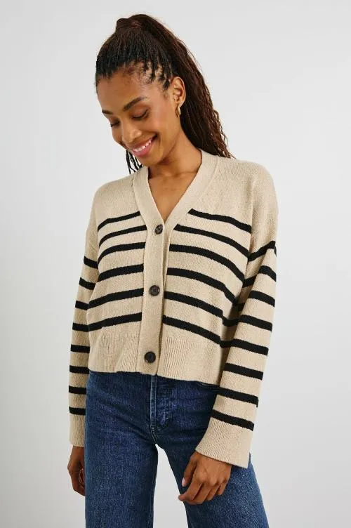 Women Rails Sweaters Geneva Cardigan Oatmeal Black Stripe Women Rails Sweaters Geneva Cardigan Oatmeal Black Stripe