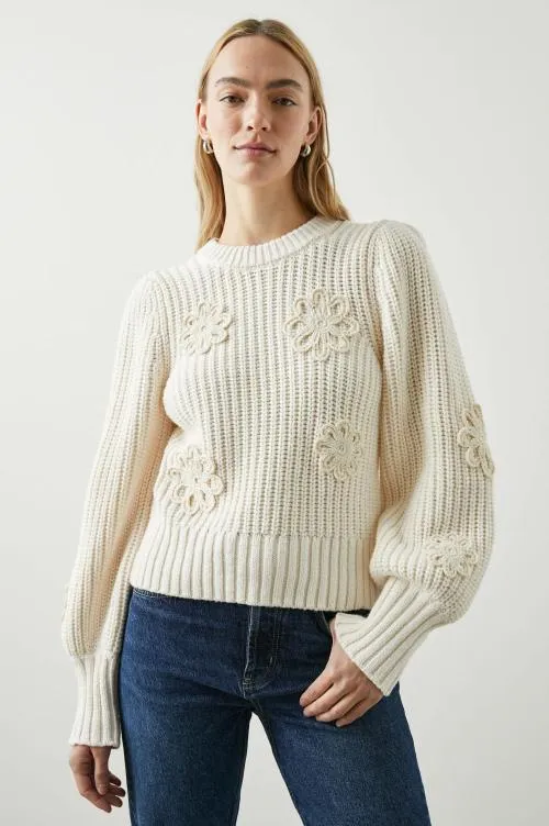 Women Rails Sweaters Romy Sweater Ivory Crochet Daisies Women Rails Sweaters Romy Sweater Ivory Crochet Daisies