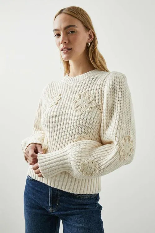 Women Rails Sweaters Romy Sweater Ivory Crochet Daisies Women Rails Sweaters Romy Sweater Ivory Crochet Daisies