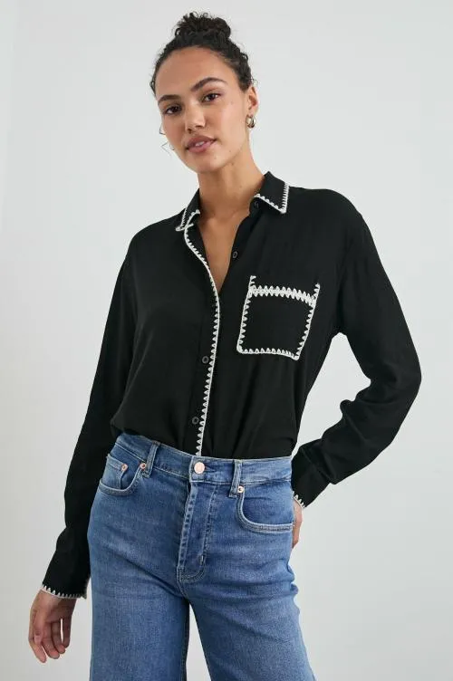 Women Rails Tops Charli Shirt Black Blanket Stitch