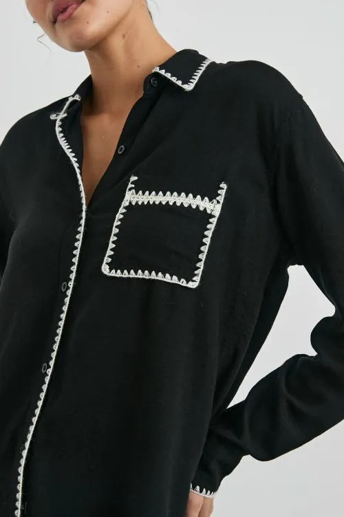 Women Rails Tops Charli Shirt Black Blanket Stitch Women Rails Tops Charli Shirt Black Blanket Stitch