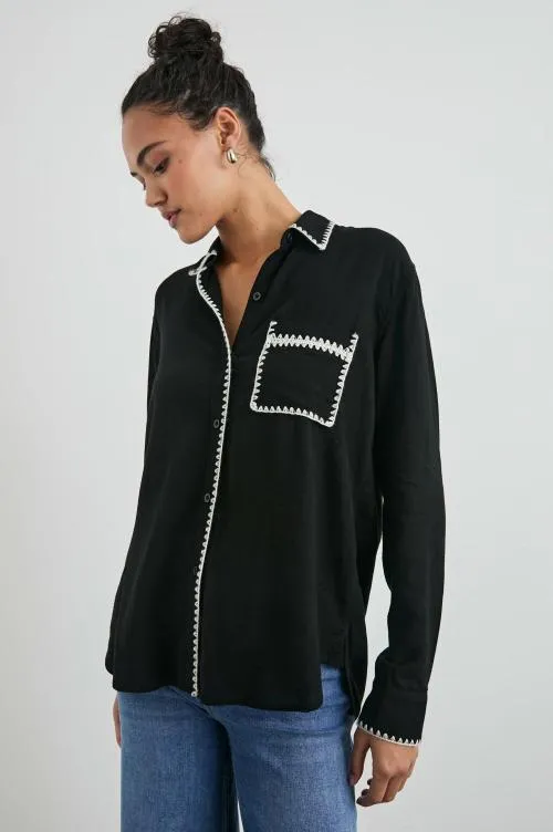 Women Rails Tops Charli Shirt Black Blanket Stitch Women Rails Tops Charli Shirt Black Blanket Stitch