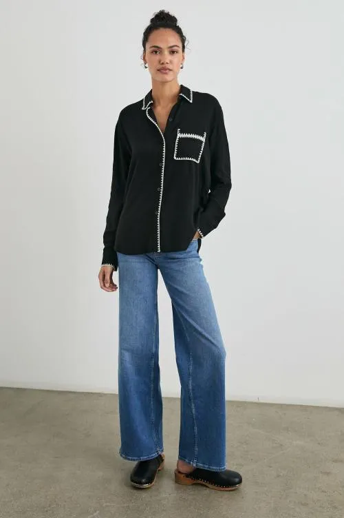 Women Rails Tops Charli Shirt Black Blanket Stitch Women Rails Tops Charli Shirt Black Blanket Stitch