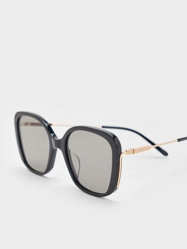 Women Recycled Acetate WideFrame Butterfly Sunglasses 8211 Black CHARLES and KEITH Butterfly