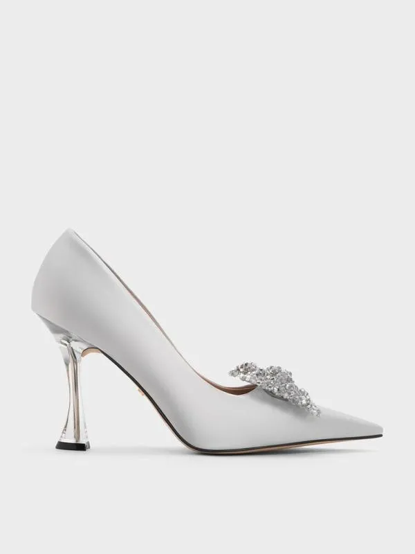 Women Recycled Polyester Beaded Bow Pumps 8211 Silver CHARLES and KEITH Heels Women Recycled Polyester Beaded Bow Pumps 8211 Silver CHARLES and KEITH Heels