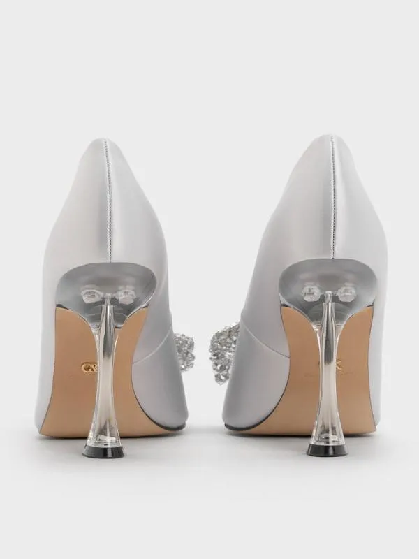 Women Recycled Polyester Beaded Bow Pumps 8211 Silver CHARLES and KEITH Heels
