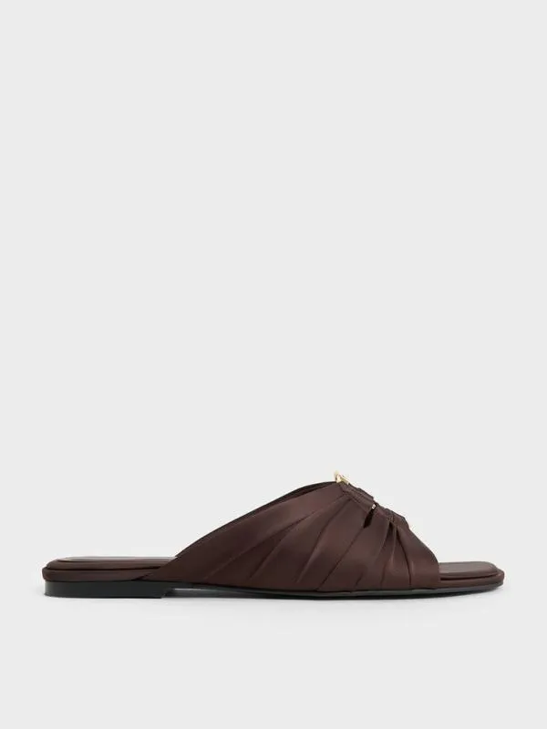 Women Recycled Polyester Ruched OvalAccent Slide Sandals 8211 Dark Brown CHARLES and KEITH Sandals Women Recycled Polyester Ruched OvalAccent Slide Sandals 8211 Dark Brown CHARLES and KEITH Sandals