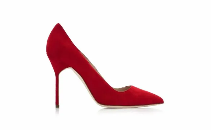 Women Red Suede Pointed Toe Pumps Manolo Blahnik Pumps