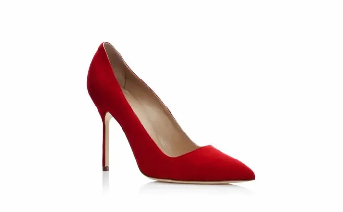 Women Red Suede Pointed Toe Pumps Manolo Blahnik Pumps