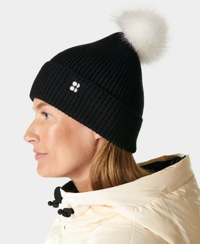 Women Ribbed Knit Beanie Black Sweaty Betty Hats Scarves Gloves
