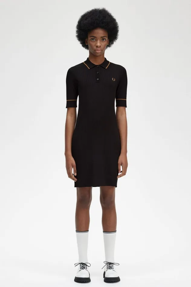 Women Ribbed Knitted Shirt Dress Black Fred Perry Dresses