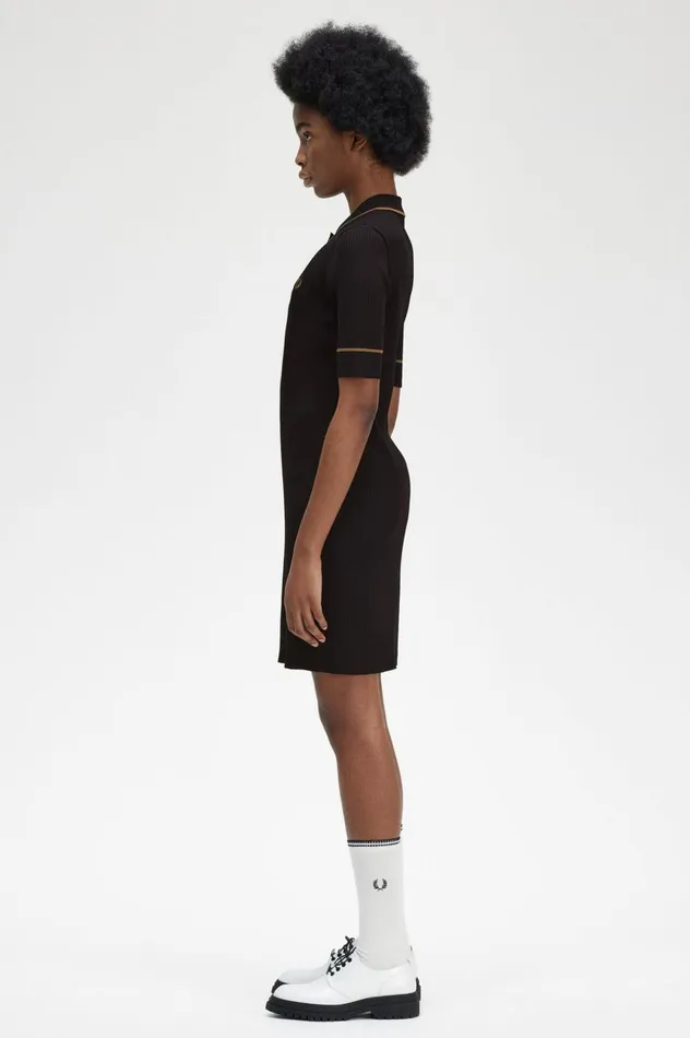 Women Ribbed Knitted Shirt Dress Black Fred Perry Dresses