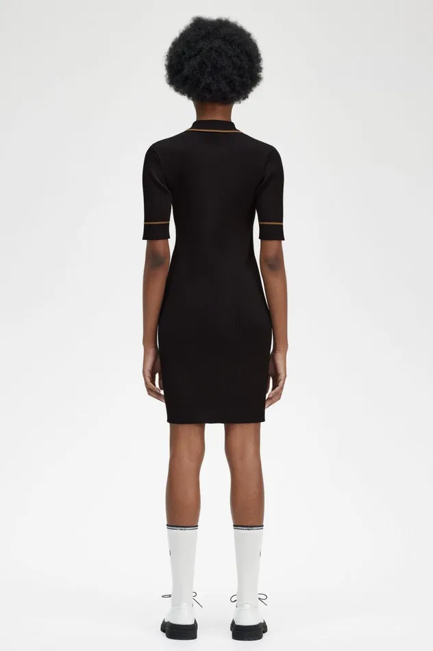 Women Ribbed Knitted Shirt Dress Black Fred Perry Dresses