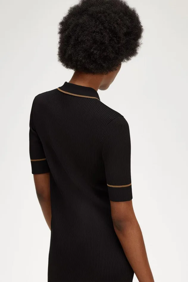 Women Ribbed Knitted Shirt Dress Black Fred Perry Dresses
