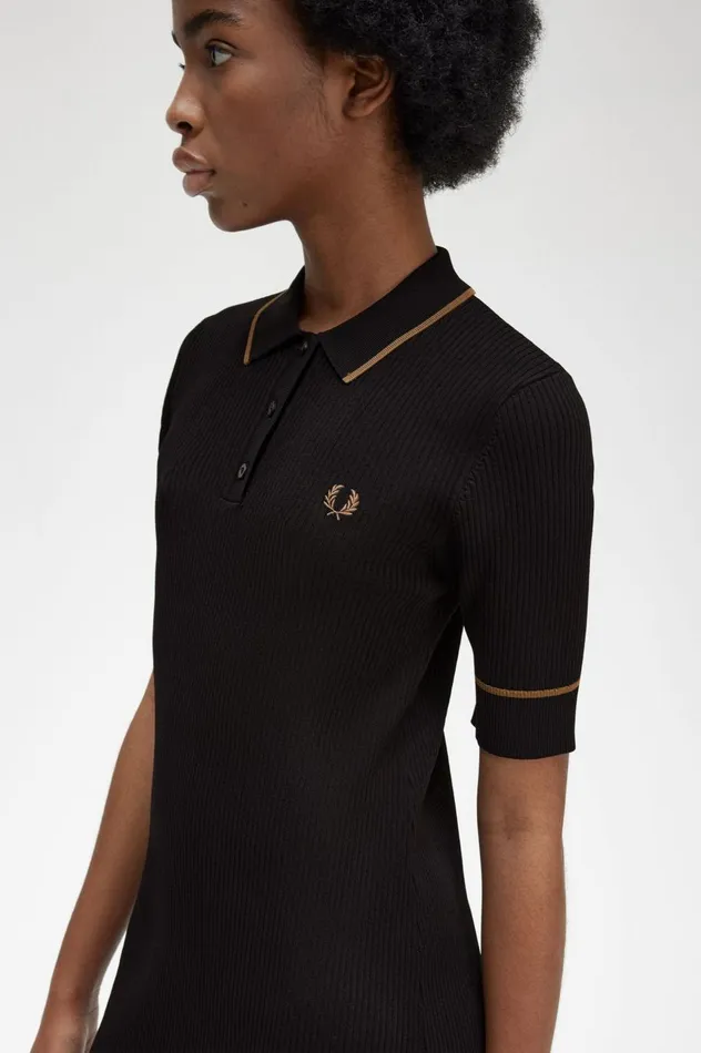 Women Ribbed Knitted Shirt Dress Black Fred Perry Dresses