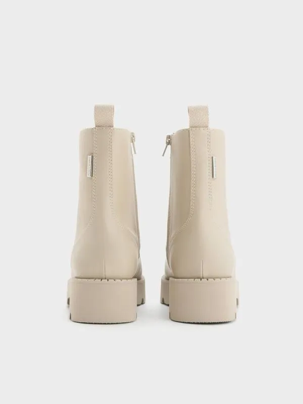 Women RidgedSole LaceUp Combat Boots 8211 Beige CHARLES and KEITH Boots