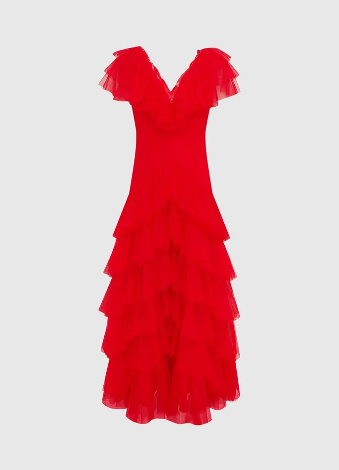 Women Rosa Ruffled Maxi Dress 8211 Red Dresses and Jumpsuits LEO LIN