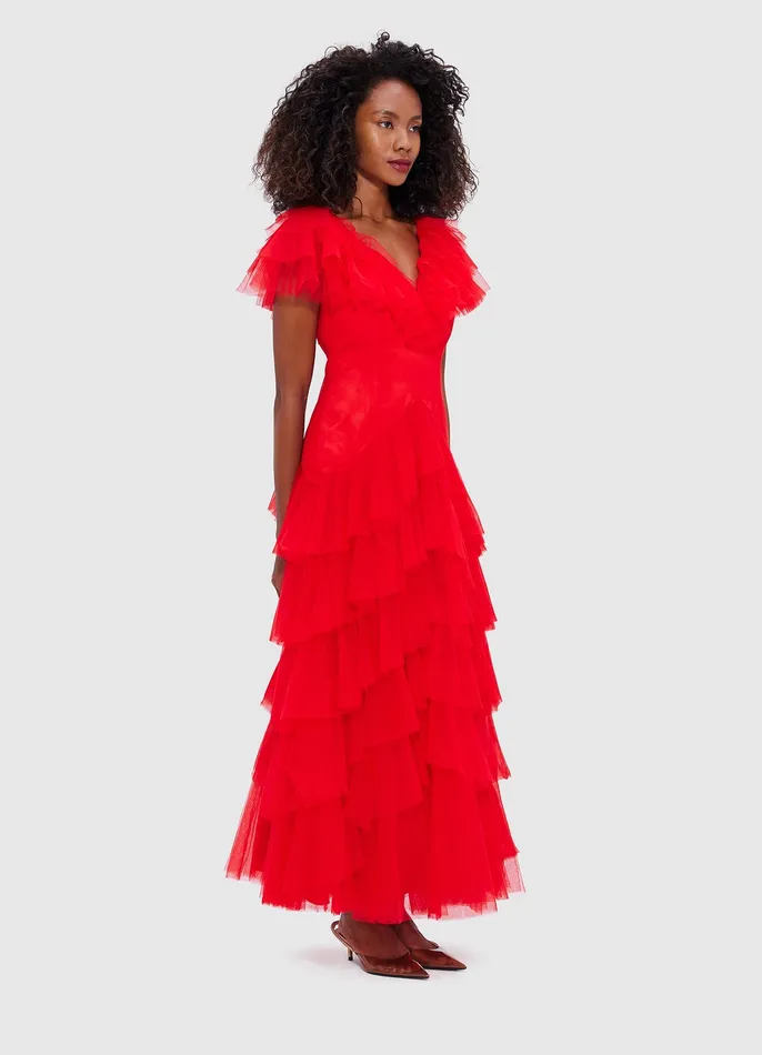 Women Rosa Ruffled Maxi Dress 8211 Red Dresses and Jumpsuits LEO LIN