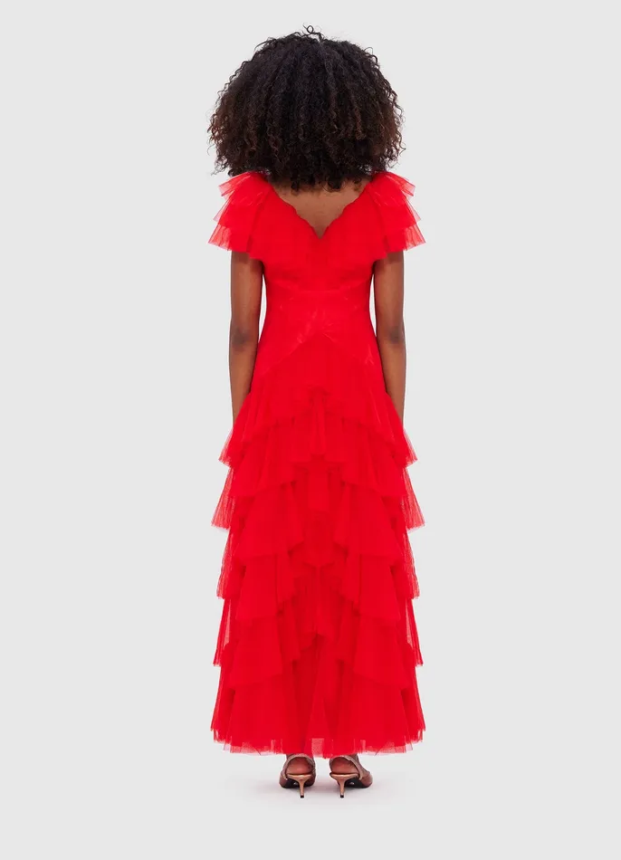 Women Rosa Ruffled Maxi Dress 8211 Red Dresses and Jumpsuits LEO LIN