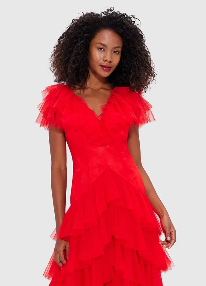 Women Rosa Ruffled Maxi Dress 8211 Red Dresses and Jumpsuits LEO LIN