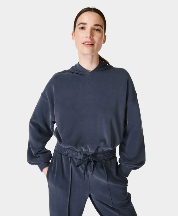Women Sand Wash Cloudweight Crop Hoody Navy Blue Sweaty Betty Jumpers Hoodies Women Sand Wash Cloudweight Crop Hoody Navy Blue Sweaty Betty Jumpers Hoodies