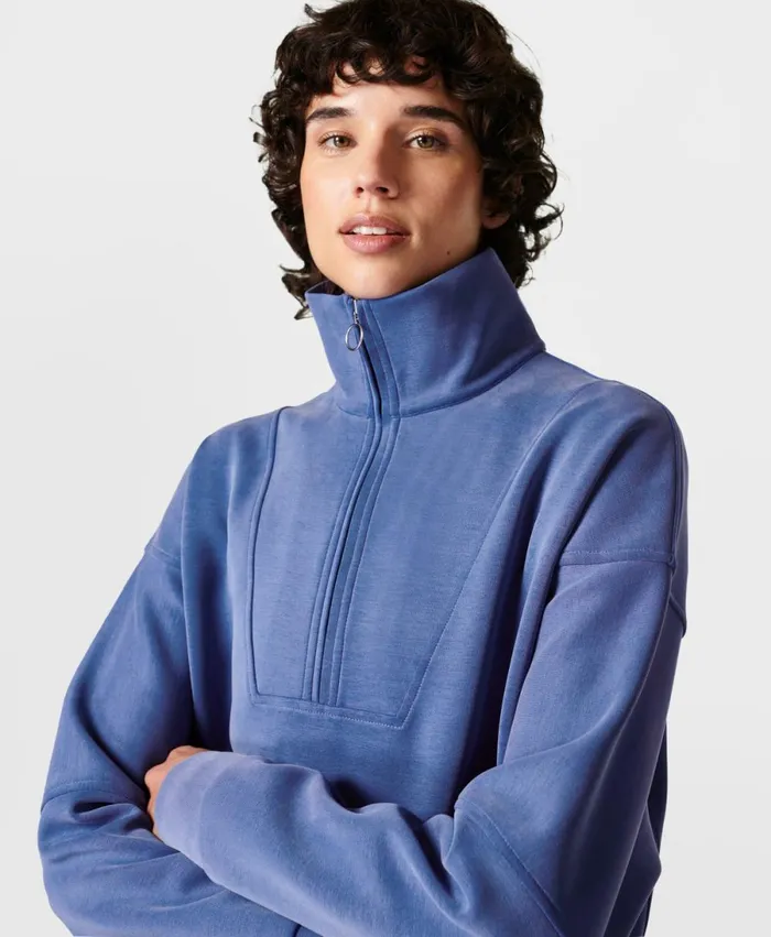 Women Sand Wash Funnel Neck Half Zip Lightning Blue Sweaty Betty Jumpers Hoodies Women Sand Wash Funnel Neck Half Zip Lightning Blue Sweaty Betty Jumpers Hoodies