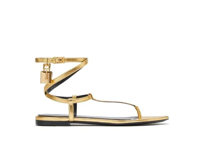 Women Sandals Tom Ford Laminated Leather Padlock Sandal Gold