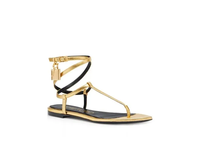 Women Sandals Tom Ford Laminated Leather Padlock Sandal Gold Women Sandals Tom Ford Laminated Leather Padlock Sandal Gold