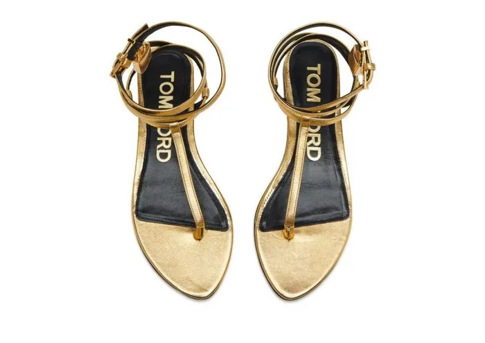 Women Sandals Tom Ford Laminated Leather Padlock Sandal Gold Women Sandals Tom Ford Laminated Leather Padlock Sandal Gold