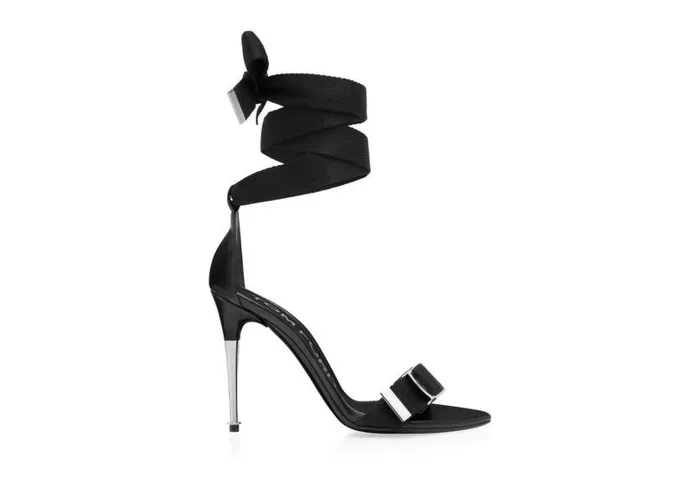 Women Sandals Tom Ford Textured Ribbon Buckle Ankle Wrap Sandal Black