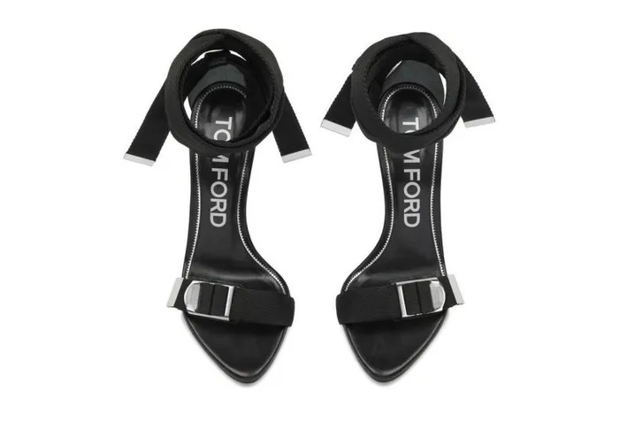 Women Sandals Tom Ford Textured Ribbon Buckle Ankle Wrap Sandal Black Women Sandals Tom Ford Textured Ribbon Buckle Ankle Wrap Sandal Black