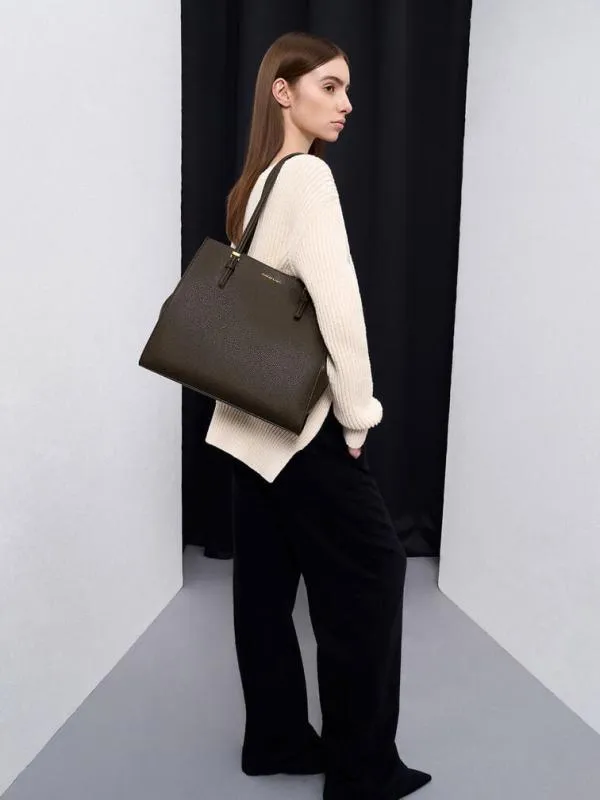Women Sansa Tote Bag 8211 Dark Moss CHARLES and KEITH Slouchy Bags