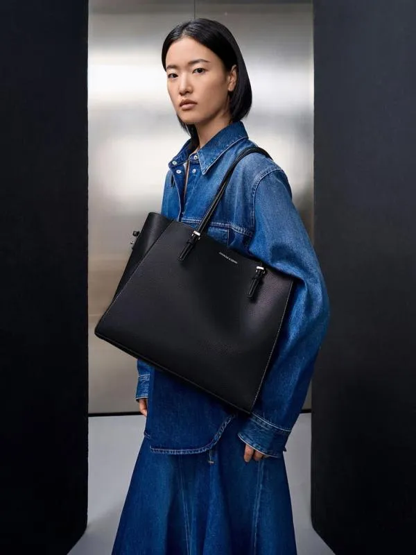 Women Sansa Tote Bag 8211 Noir CHARLES and KEITH Slouchy Bags