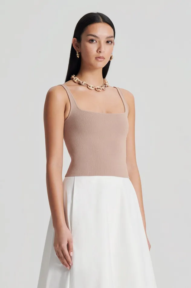 Women Scanlan Theodore CREPE KNIT SQUARE CAMISOLE OAT Tops Women Scanlan Theodore CREPE KNIT SQUARE CAMISOLE OAT Tops