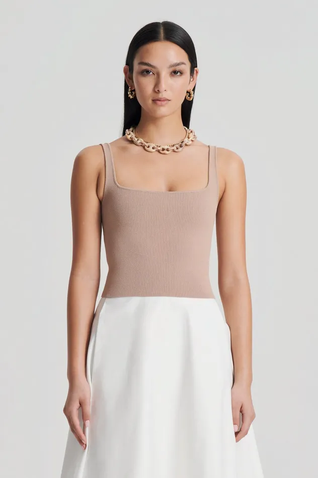 Women Scanlan Theodore CREPE KNIT SQUARE CAMISOLE OAT Tops Women Scanlan Theodore CREPE KNIT SQUARE CAMISOLE OAT Tops