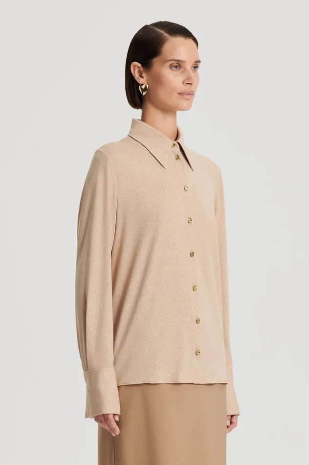 Women Scanlan Theodore TINSEL SHIRT CHAMPAGNE Tops Women Scanlan Theodore TINSEL SHIRT CHAMPAGNE Tops
