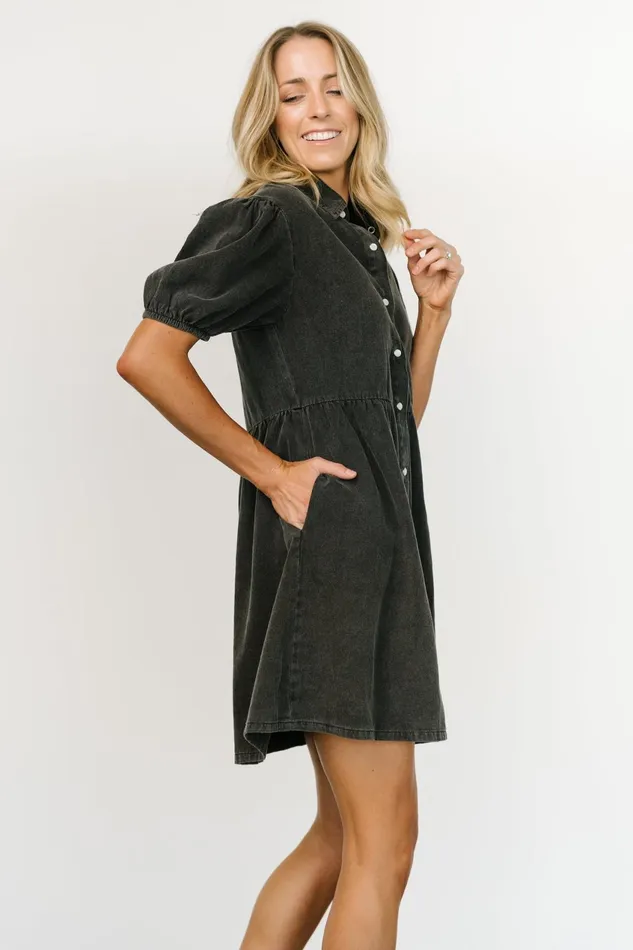 Women Short Dresses Baltic Born Fontana Puff Sleeve Short Dress Washed Black Women Short Dresses Baltic Born Fontana Puff Sleeve Short Dress Washed Black