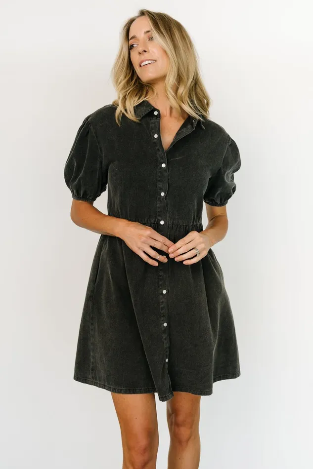 Women Short Dresses Baltic Born Fontana Puff Sleeve Short Dress Washed Black Women Short Dresses Baltic Born Fontana Puff Sleeve Short Dress Washed Black