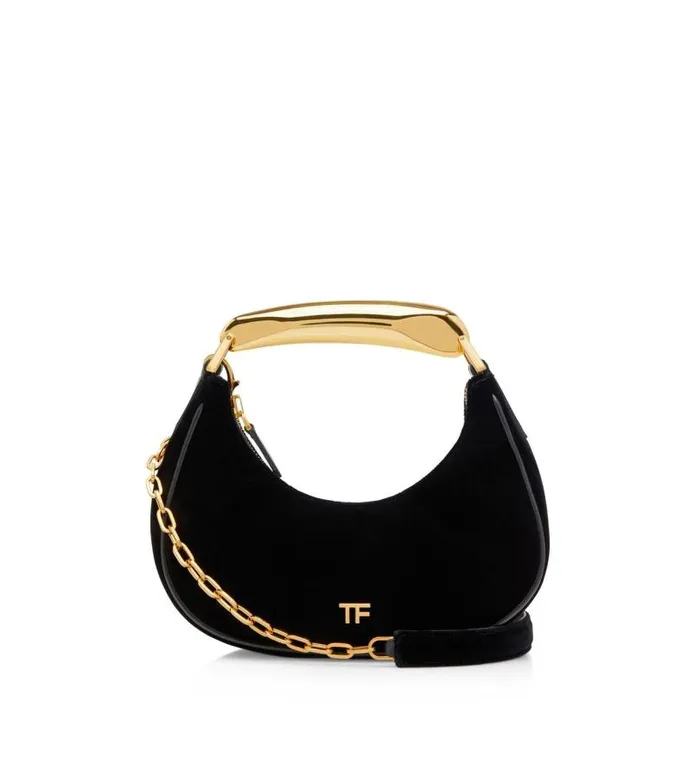 Women Shoulder Bags Tom Ford Velvet Bianca Mini Hobo Black