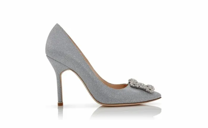 Women Silver Glitter Jewel Buckle Pumps Manolo Blahnik Pumps