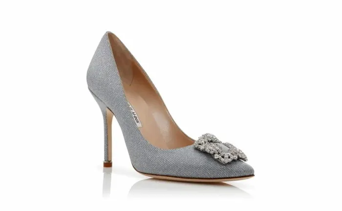 Women Silver Glitter Jewel Buckle Pumps Manolo Blahnik Pumps