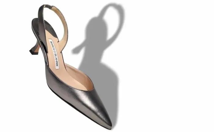 Women Silver Nappa Leather Slingback Pumps Manolo Blahnik Pumps